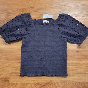 NWT Eyelet Smocked Puff Sleeve Top sz XSP